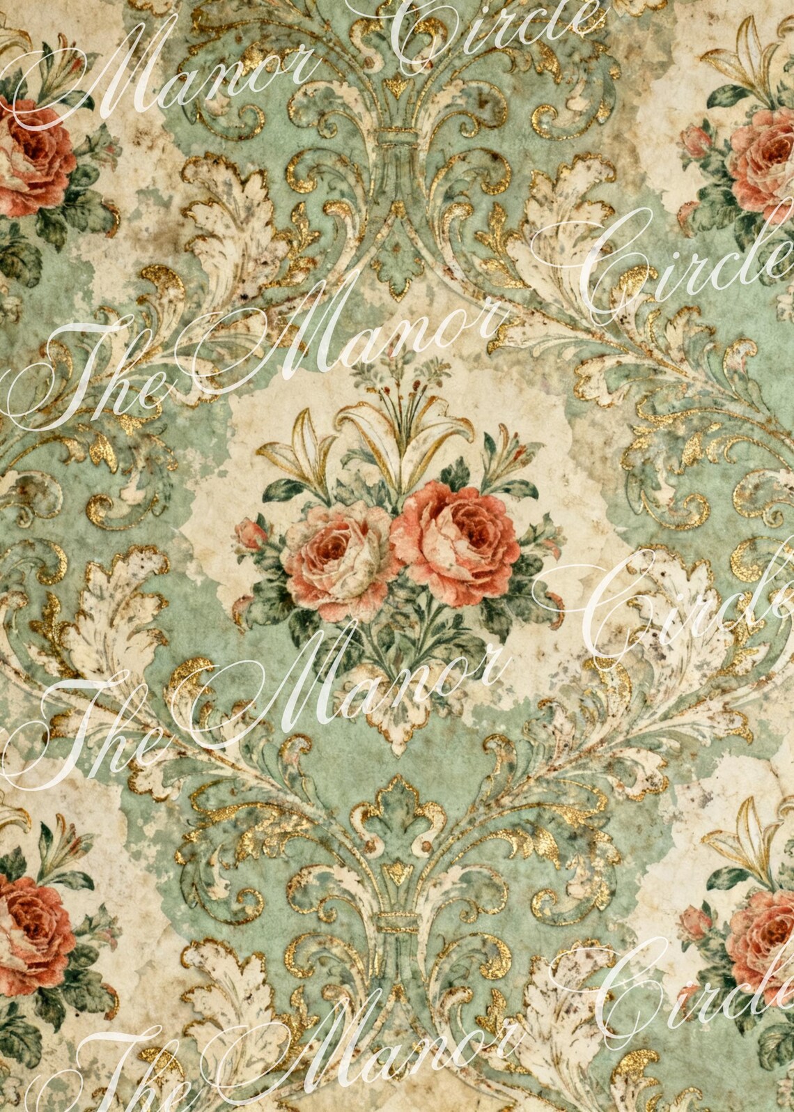 Victorian Floral Wallpaper Set | Antique Damask, Scrapbook Paper ...