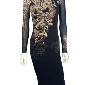 embellished mesh tattoo dress Tattoo Print Mesh Midi Dress