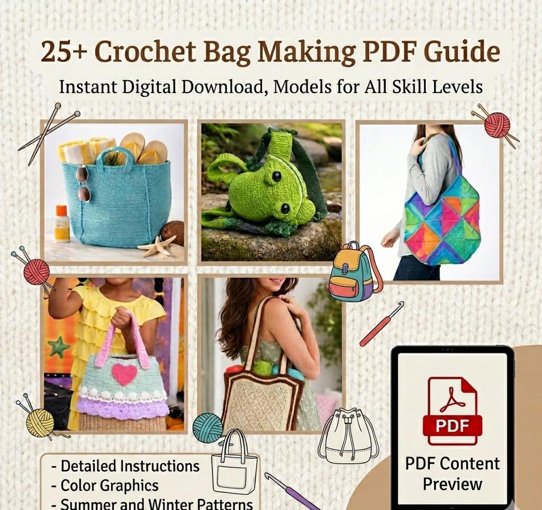 25 Crochet Bag Patterns Bundle, Tote Bag Designs, PDF Guide (digital ...