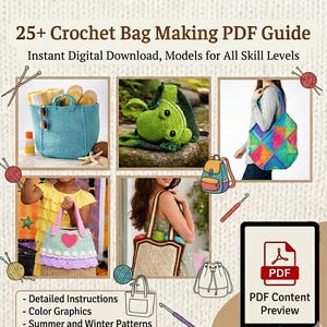 25 Crochet Bag Patterns Bundle, handmade style purses totes backpacks