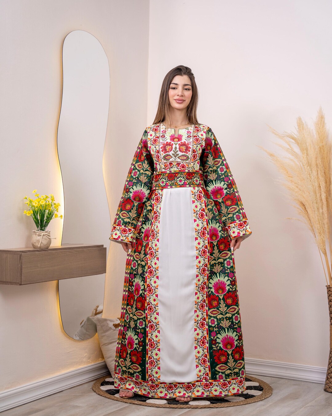 Palestinian Robe Embroidered Palestinian Thobe Dress – Intricate Floral Folkloric Style ...