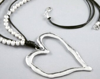 Large leather necklace, Uno de 50 Style, Leather Necklace, Long necklace, Women Necklace, Zamak jewelry, Large pendant necklace