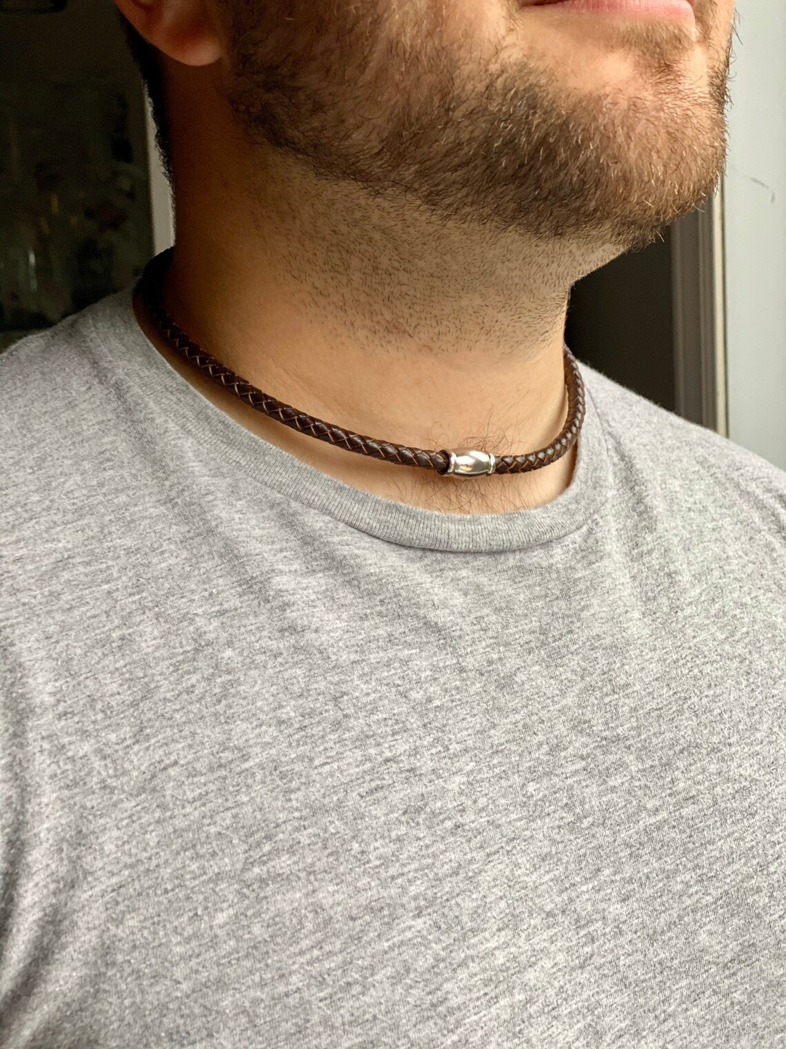 Mens necklace choker Mens leather necklace Sobriety gift for Etsy