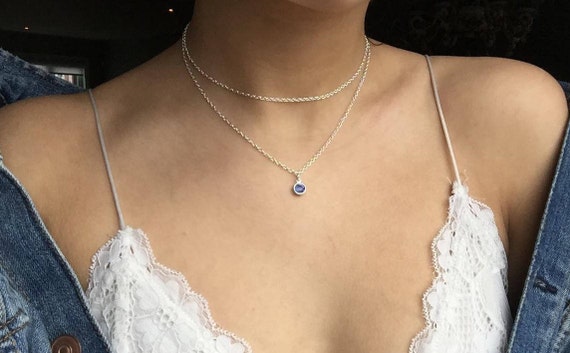 Layered necklace,birthday stone charm necklace, silver necklace with colored charm, necklace with charm,choices charm necklace for women