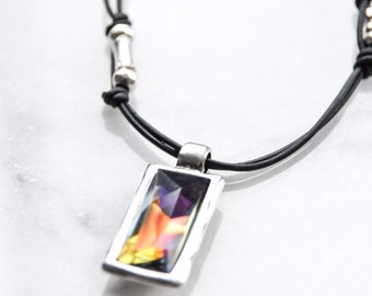 Swarovski Crystal necklace, Crystal Necklace, Beaded necklace, Zamak crystal pendant, Uno de 50 Style, Leather Necklace, Long necklace,