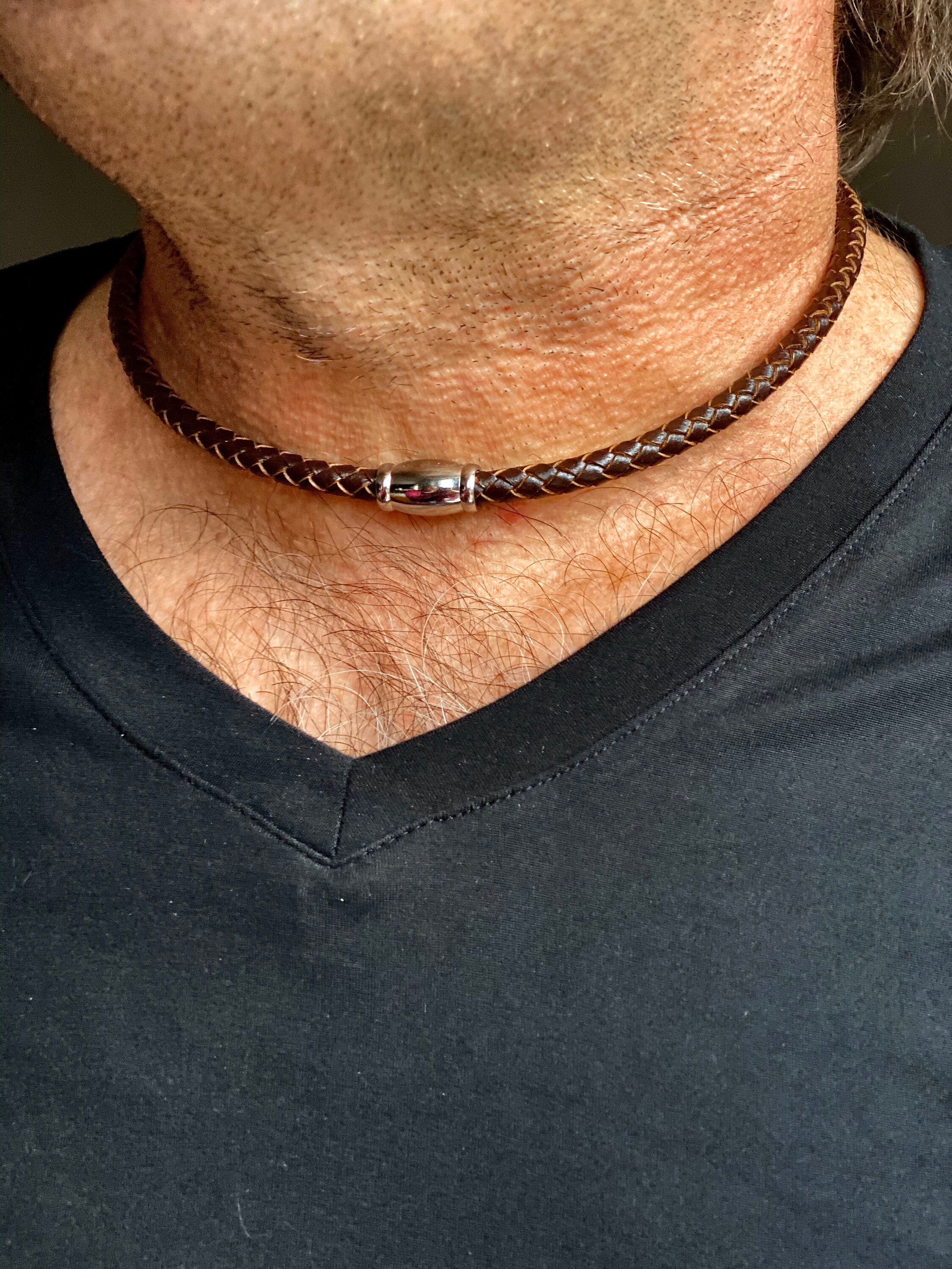 Mens necklace choker Mens leather necklace Sobriety gift for Etsy