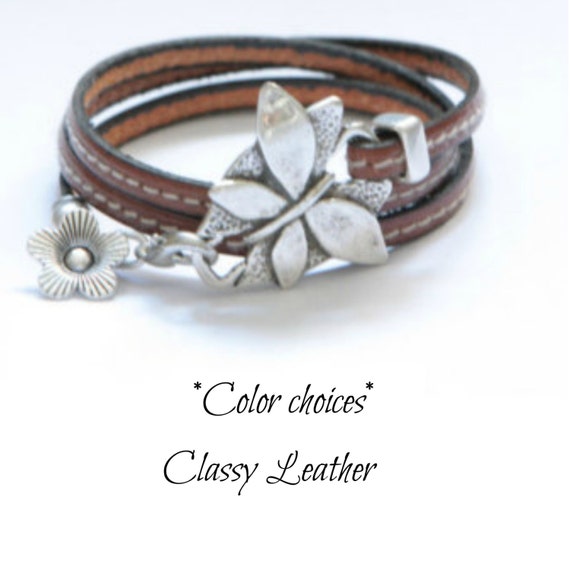 Butterfly Bracelet, Leather bracelet, women bracelet, wrap bracelet, trendy bracelet, cuff bracelet, women wrap, uno de 50 style