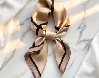 100% Natural Silk Scarf, Minimalist Beige Neck Scarf, Bandana Accessory