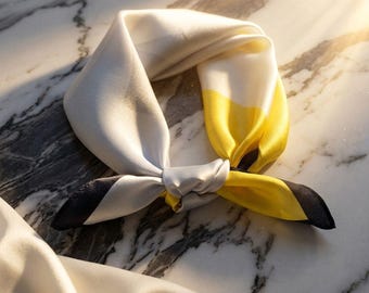 100% Silk Scarf, Modern Square Head Hair Neck Accessory, Luxury Scarf