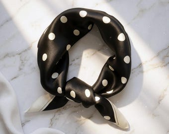 100% Silk Polka Dot Scarf, Versatile Hair Neck Accessory, Bandana