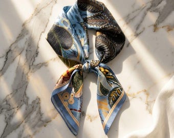 100% Natural Silk Scarf – Blue Golden Tones