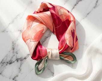 100% Natural Silk Scarf: Pink Floral Neckwear
