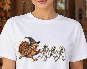 Spooky Thanksgiving Shirt, Funny Running Turkey Tee, Skeleton Trot Race Graphic, Fall Holiday Runner Gift, Spooky Season Thanksgiving Tshirt