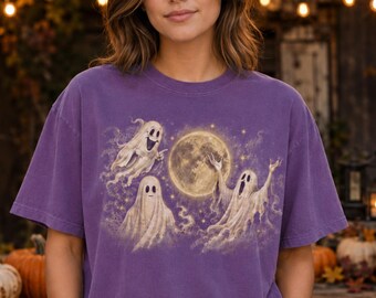 Vintage Ghost Comfort Colors® Shirt, Funny Halloween T-Shirt, Spooky Moon Graphic Tee, Weird Retro Halloween Tee, Ghost Lover Gift