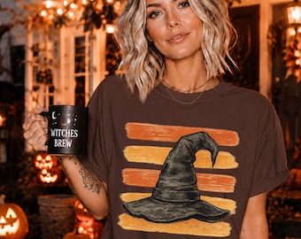 Vintage Witch Hat Halloween Shirt, Retro Witchy Comfort Colors® Graphic Tee, Spooky Fall Outfit, Halloween Gift for Women