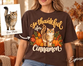 Thanksgiving Custom Cat Shirt, Cute Fall Pumpkin Tee, Personalized Cozy Autumn Cat Lover Tshirt, Tabby Kitten Graphic, Cat Mom Gift