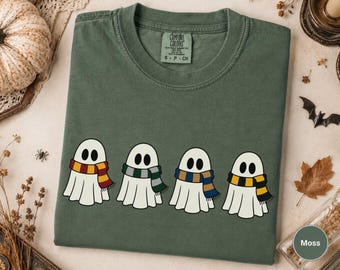 Wizard School Ghost Shirt, Cute Halloween Comfort Colors® Tee, Ghosts in Scarves, Spooky Season Bookish Tee, Fall Gift for Book Lovers