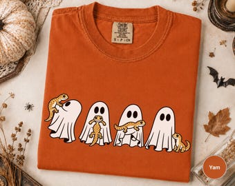 Leopard Gecko Halloween Shirt, Gecko Lover Gift, Cute Ghost Graphic Tee, Spooky Reptile Comfort Colors® T-Shirt