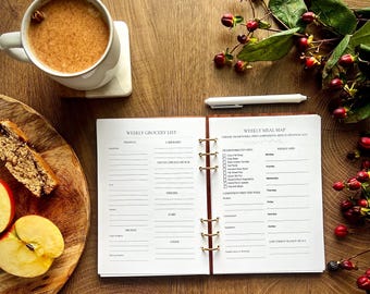 Planificador de comidas de otoño imprimible / Preparación de comidas semanales y lista de la compra basadas en energía / Descarga instantánea en PDF