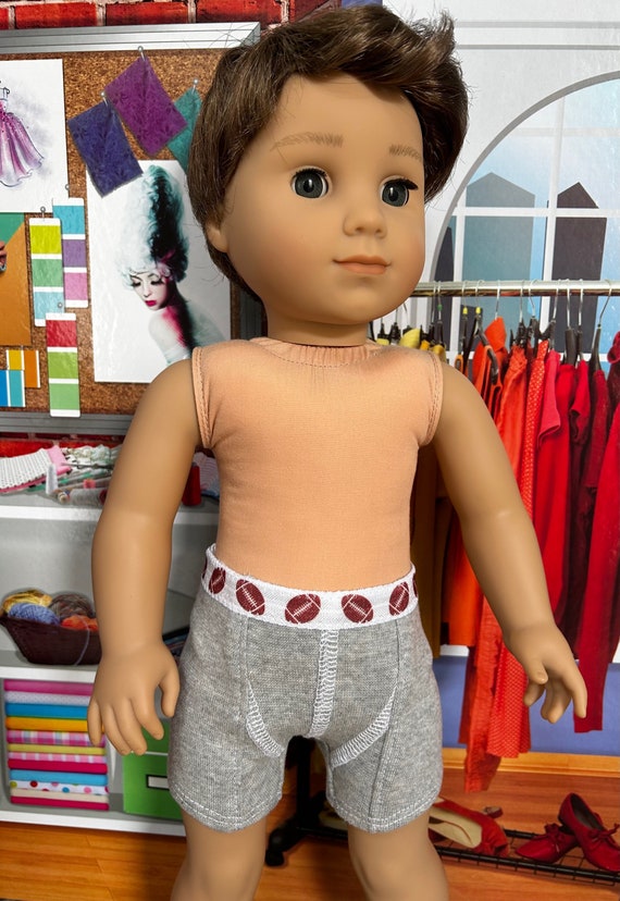 18 Inch Doll Underwear: Gray Boxers With Football Design Elastic