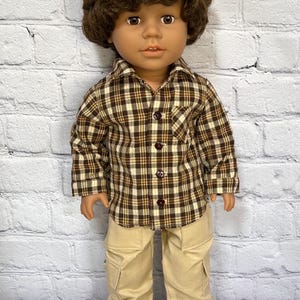 18 Inch Boy Doll Clothes: Plaid shirt, t-shirt, and cargo pants fit standard 18 inch boy or girl dolls; gender neutral outfit