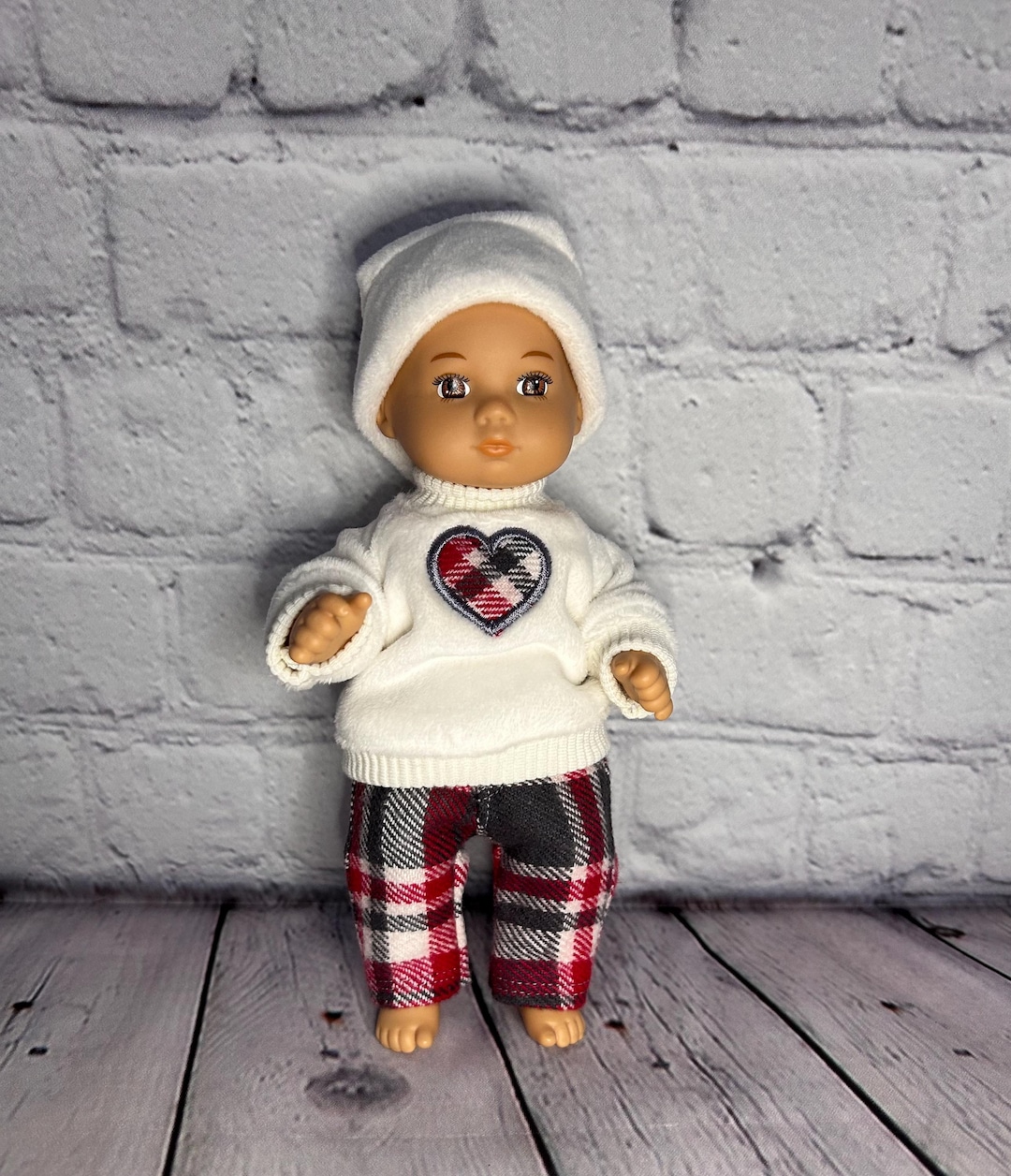 8 Inch Baby Doll Clothes: Tiny Doll Heart Sweater, Plaid Jeans, and ...