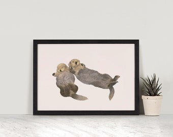 Sea Otters | Cute Illustration | Signed Giclée Print | British Wildlife Animal Print | Nature Wall Art