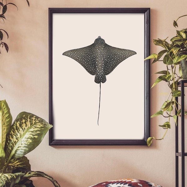 Spotted Eagle Ray | Marine Wildlife Illustration | Signed Giclée Print | British Wildlife Animal Print | Nature Wall Art