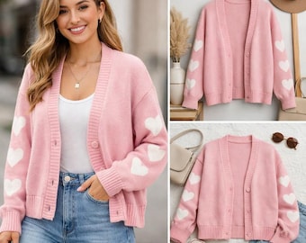 Pink Heart Cardigan Mockup, Cozy Sweater Presentation (Digital Download)