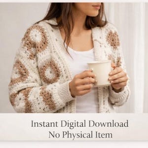 Patrón de cárdigan de ganchillo con cuadrados de la abuela, tutorial de chaqueta de patchwork boho (digital)