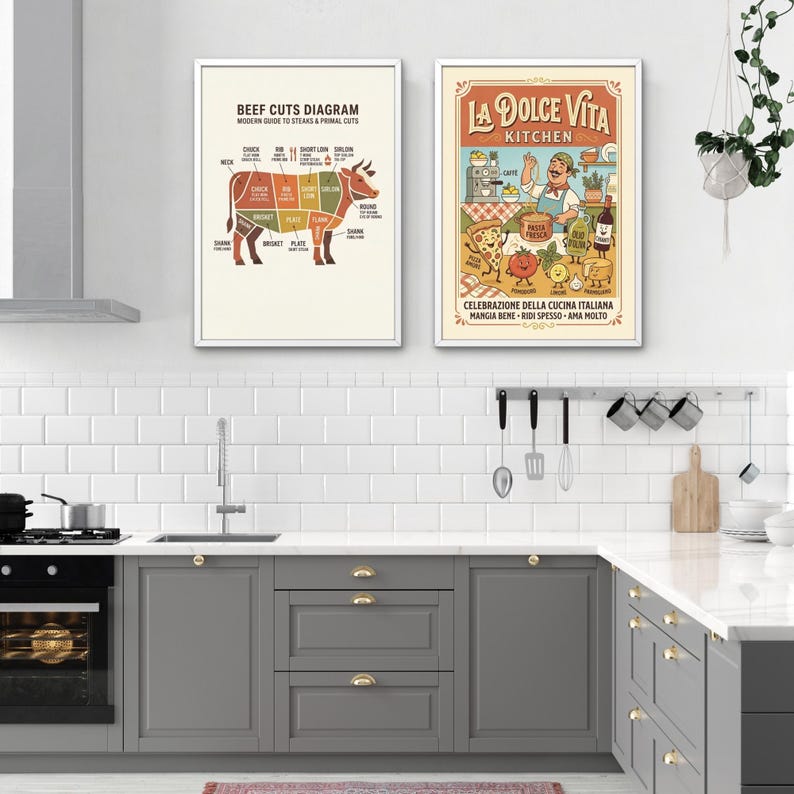 Modern Beef Cuts Diagram | Butcher Chart Kitchen Wall Art | Steak Guide ...