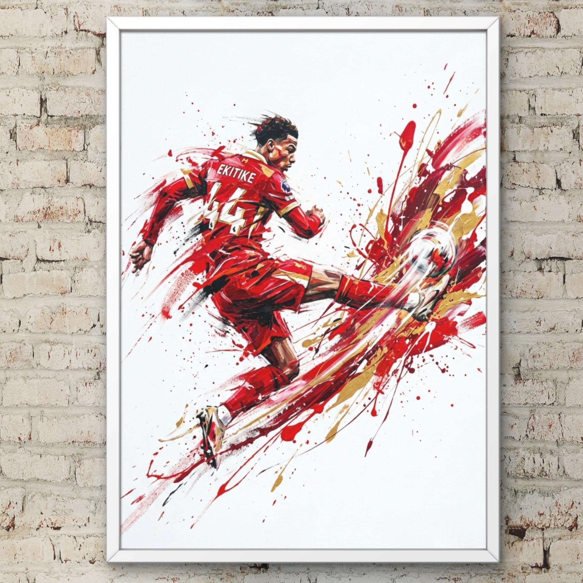 Discover Hugo Ekitike Football Art Print - Modern Liverpool FC Splash Vertical Poster