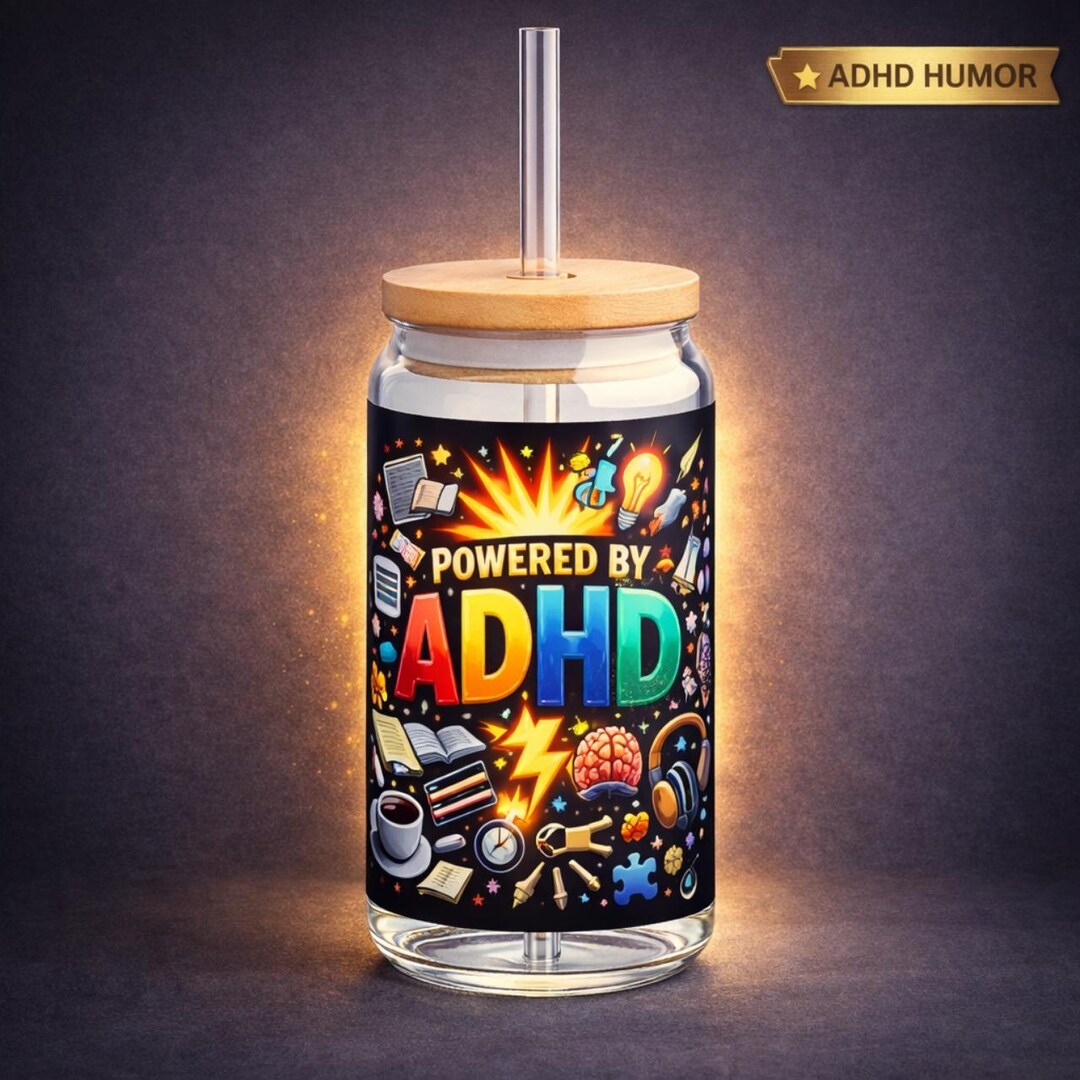 ADHD Glass Can Tumbler Powered by ADHD Neurodivergent Iced Coffee Cup ...