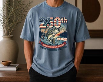 Patriotic Bass Fishing Shirt, America 250th Anniversary Gift for Fisherman, 1776-2026 Graphic Tee