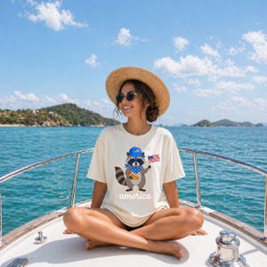 Patriotic Raccoon America Graphic Tee, Funny USA Hot Dog Shirt, 4th of July Outfit, Retro Patriotic Animal Gift image 5