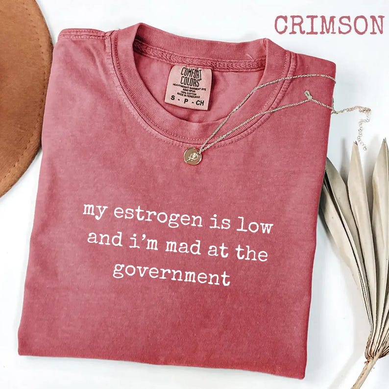 T-Shirt mit Östrogenmangel, Comfort Colors® Lustiges Wechseljahres-Humor-T-Shirt, Ich bin wütend auf die Regierung T-Shirt, Geschenkidee für die Perimenopause Bild 6