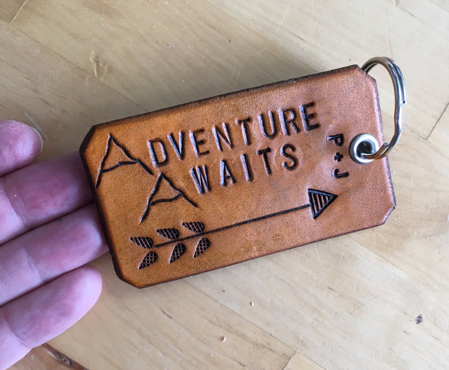 Leather Keychain Adventure Awaits Mountains Personalized | Etsy