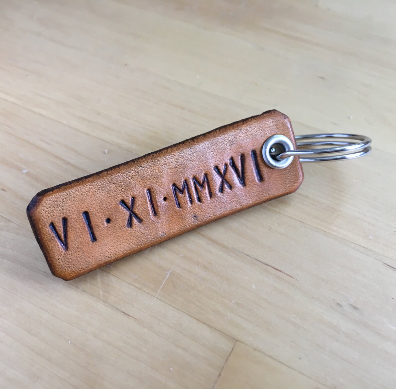 Leather Roman Numeral Date Keychain Third Anniversary Gift Etsy