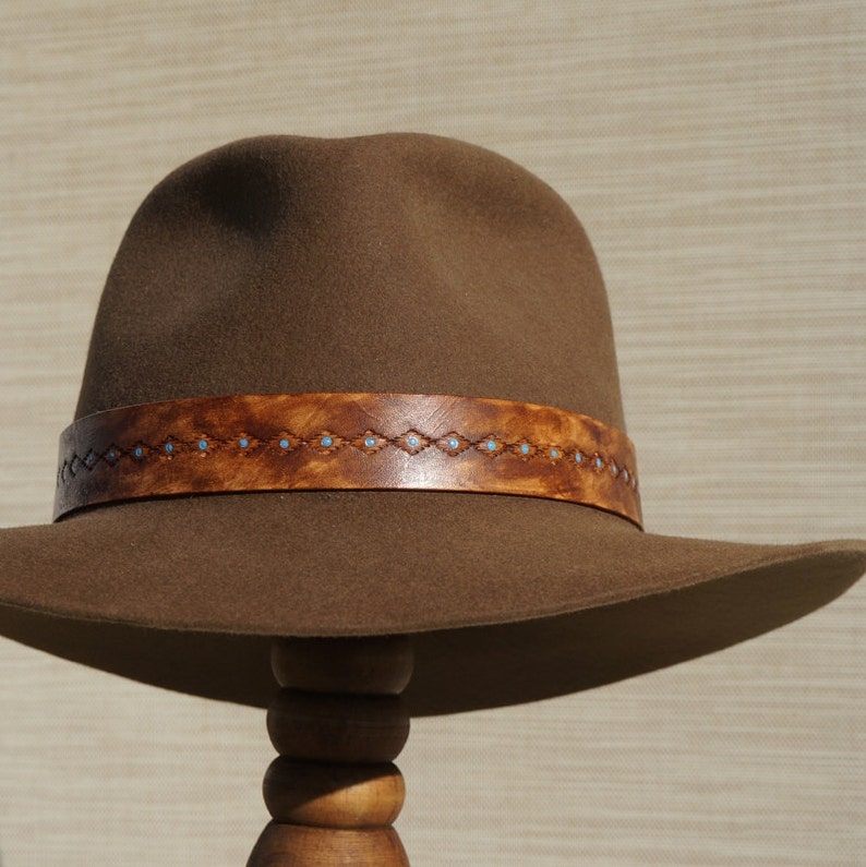 Leather Hat Band Cowboy Hat Diamond Pattern Custom Sized Etsy