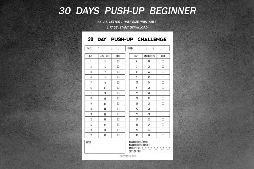 30 Day Push up Challenge PDF | Beginner Workout Plan | Home Fitness No ...