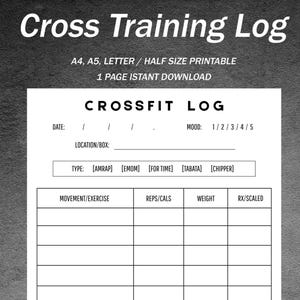 Cross-Training-Protokoll | Funktioneller Fitness-Tracker | AMRAP EMOM-Tagebuch | Täglicher WOD-Planer | Minimalistisches Fitnessstudio (PDF, A4, A5, Letter Half)