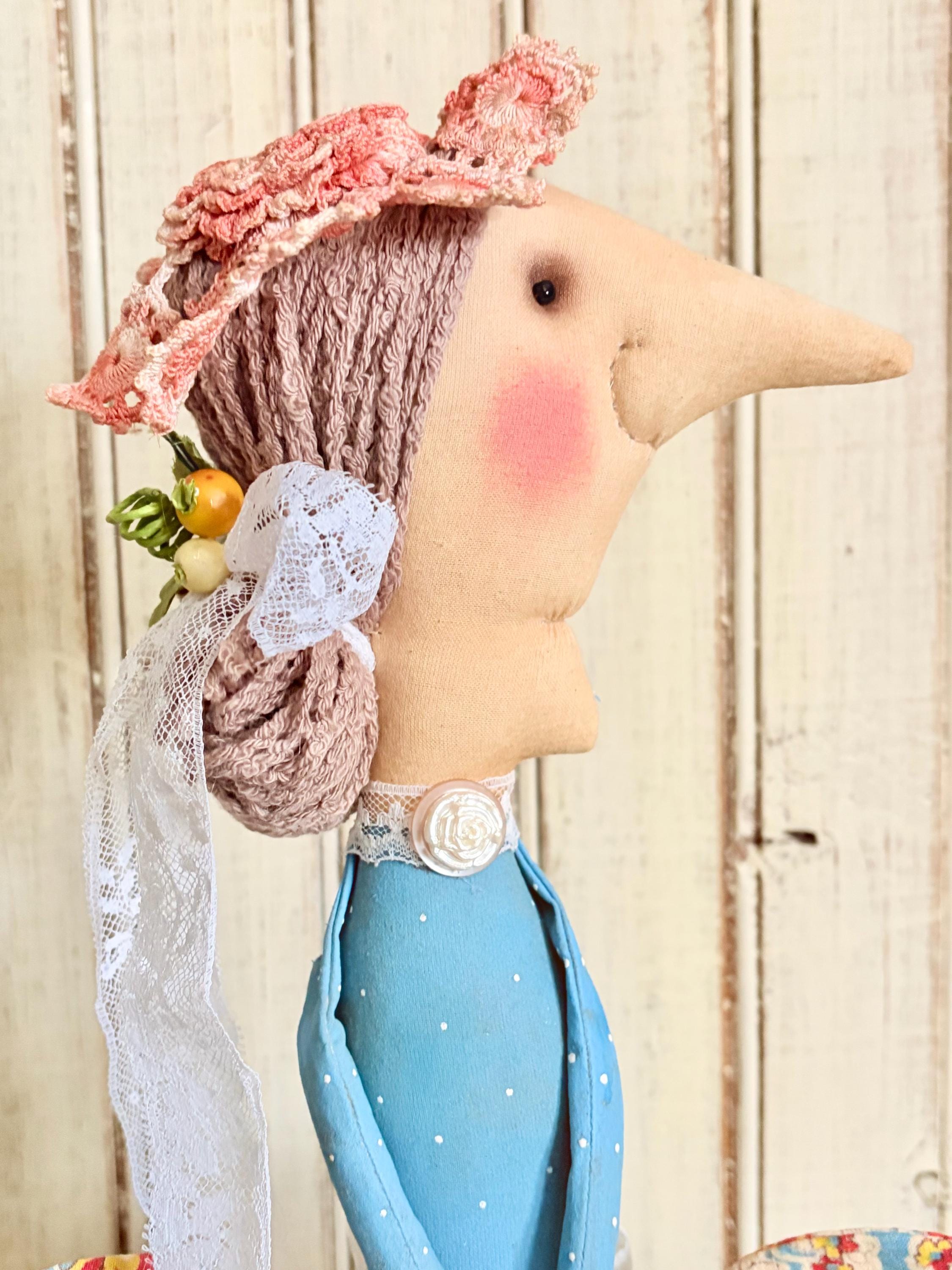 Handmade Folk Art Doll: Vintage Floral Dress, Lace Bonnet, Flower ...
