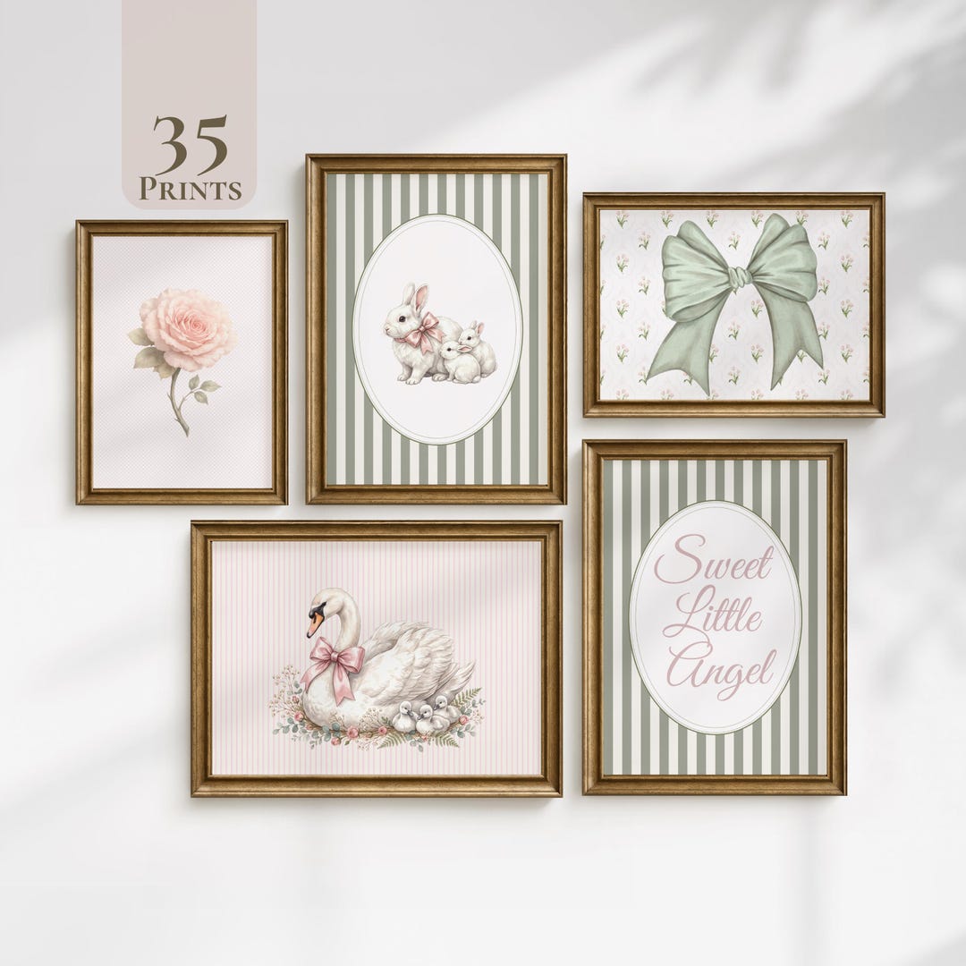 Sage Green Nursery Wall Art Set, Vintage Baby Girl Printable Decor ...