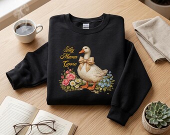 Silly Mama Goose Sweatshirt – Floral Duck Crewneck Top