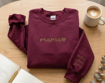 カスタム刺繍入りママ用スウェットシャツ - 子供の名前入り - クルーネック スウェットシャツ | Gildan® 18000