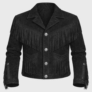 Luxury Black Western Leather Jacket with Fringe – Retro Ranch & Rodeo Stylelder