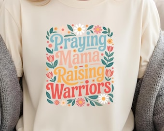 Praying Mama Raising Warriors T-Shirt | Floral Faith Mom Graphic | Christian Mom Gift | Bible Mom Tee Apparel