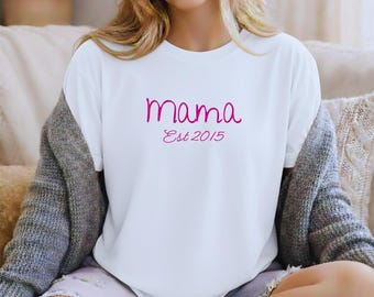 Personalized Mama Est. T-shirt | Script Mom Tee, Handwritten Mama Design