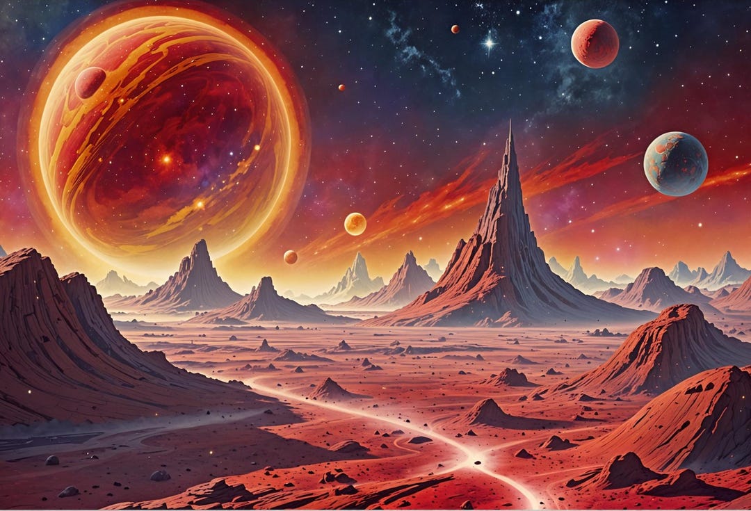 Alien Planet Landscape Canvas – Retro Sci Fi Crimson Space Art - Etsy