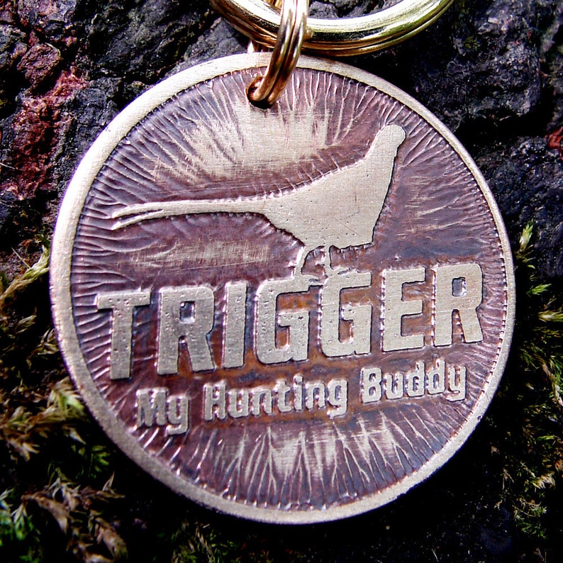 Pet ID Tag Pheasant Hunting Dog Etched Brass Personalized Etsy